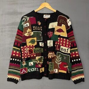 Vintage Heirloom Collectibles Cardigan Sweater Autumn Patchwork Retro Large